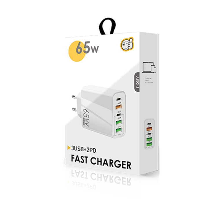 65W Dual PD Type-C + 3 x USB Multi Port Charger with 3A Type-C to 8 Pin Data Cable, EU Plug, EU Plug + Type-C to 8 Pin Cable