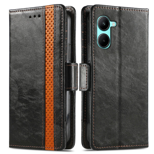 For Realme C33 CaseNeo Splicing Dual Magnetic Buckle Leather Phone Case, For Realme C33