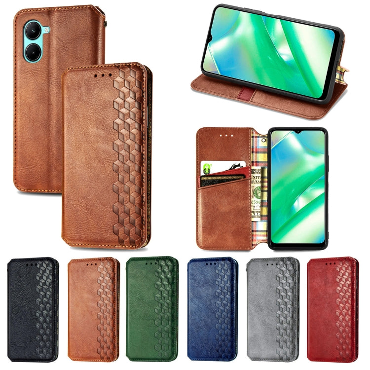 For OPPO Realme C33 Cubic Grid Pressed Magnetic Leather Phone Case, For Realme C33