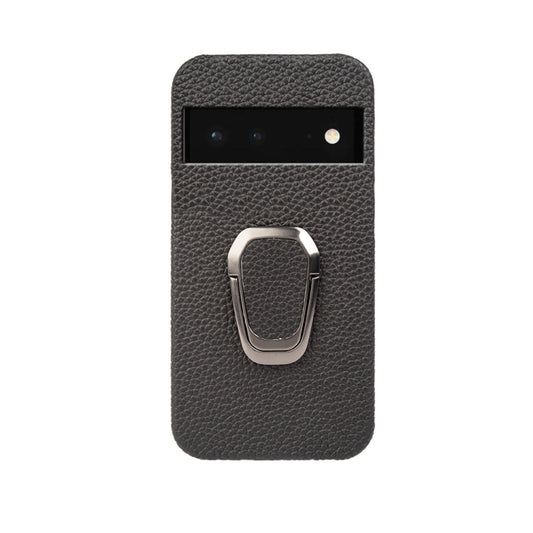 For Google Pixel 6 Ring Holder Litchi Texture Genuine Leather Phone Case, For Google Pixel 6