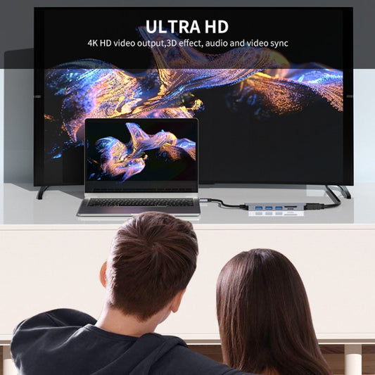 JUNSUNMAY Adaptateur de station d'accueil 6 en 1 Type-C vers HDMI 4K Hub USB-C Lecteur de cartes SD/TF, JSM-HUB004