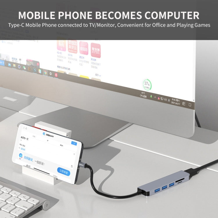 ENKAY Hat-Prince 6 in 1 Type-C to 4K HDMI Docking Station Adapter USB-C Hub SD/TF Card Reader, 6 in 1 Type-C to 4K HDMI
