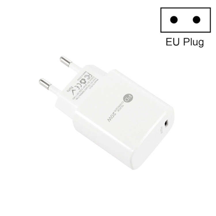 PD11 Mini Single Port PD3.0 USB-C / Type-C 20W Fast Charger for iPhone / iPad Series, EU Plug, EU Plug