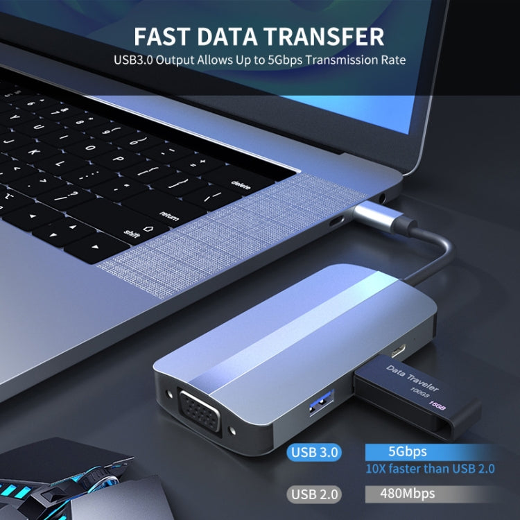 JUNSUNMAY 7 in 1 Type-C to 4K HDMI + VGA + 3.5mm Audio Docking Station Adapter PD Quick Charge Hub, JSM-HUB016
