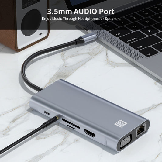 JUNSUNMAY Adaptateur de station d'accueil 11 en 1 USB-C vers HDMI 4K + VGA + RJ45 avec hub de charge rapide PD, JSM-HUB019