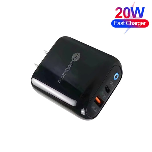 PD04 Type-C + USB Mobile Phone Charger with Type-C to 8 Pin Cable, US Plug, US Plug + Type-C to 8 Pin Cable