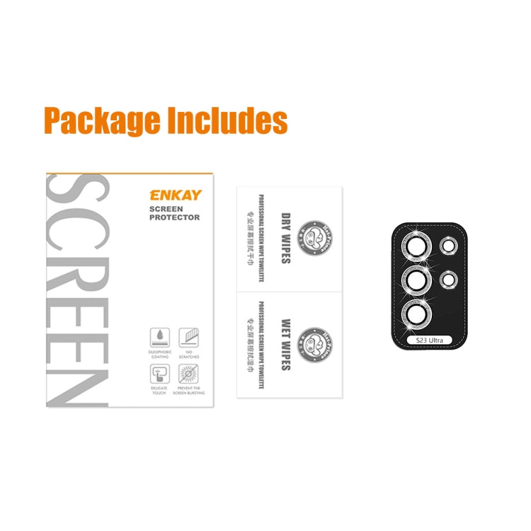 For Samsung Galaxy S23 Ultra 5G ENKAY 9H Rear Camera Lens Glitter Aluminium Alloy Ring Tempered Glass Film, For Samsung Galaxy S23 Ultra 5G
