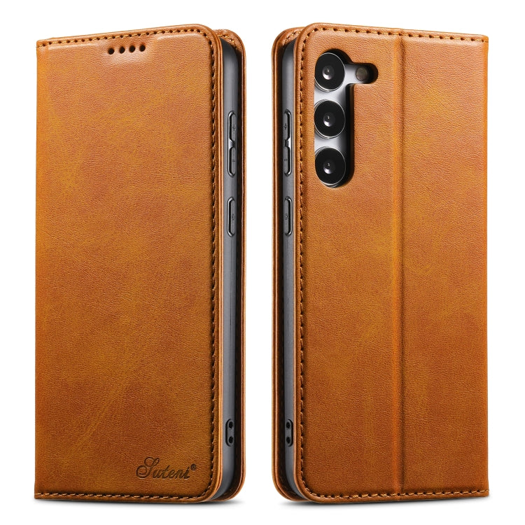 Étui de téléphone en cuir à rabat horizontal Suteni avec texture de veau, Pour Samsung Galaxy S26+ 5G, Pour Samsung Galaxy S26 Ultra 5G, Pour Samsung Galaxy S26 5G, Pour Samsung Galaxy S25 5G, Pour Samsung Galaxy S25+ 5G, Pour Samsung Galaxy S25 Ultra 5G