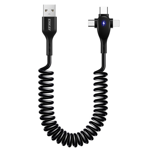 ENKAY Hat-Prince 3 in 1 6A USB to 8Pin+Type-C+Micro USB Supper Fast Charge Spring Cable, Length: 1.8m, 3 in 1