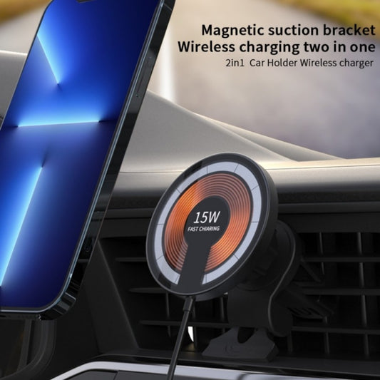 T09 Chargeur magnétique sans fil transparent 2 en 1 pour voiture, support de charge rapide 15W, T09