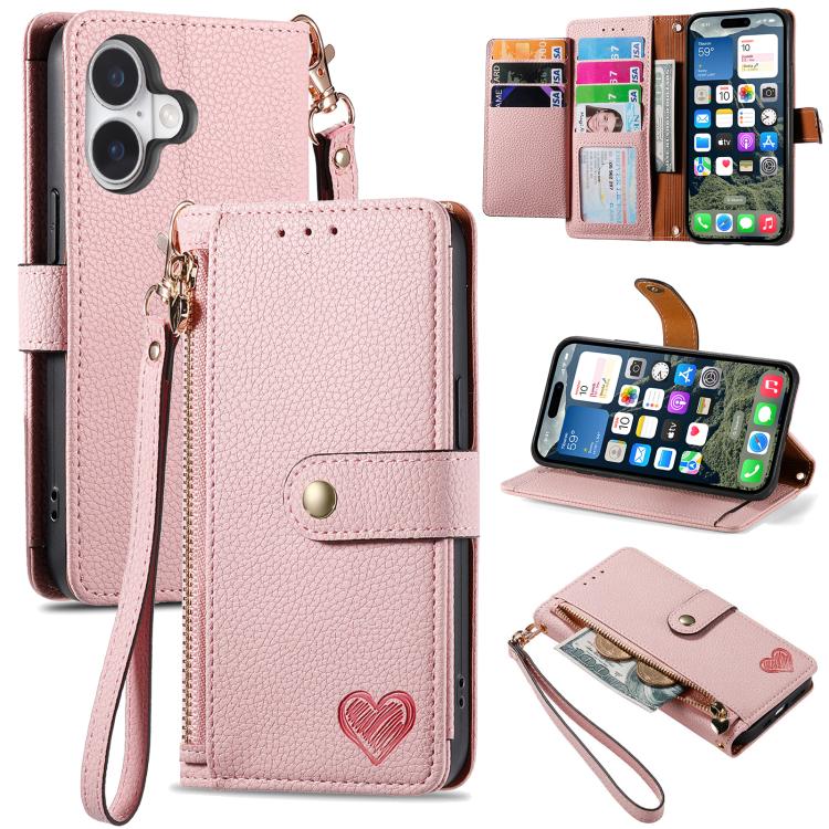 Love Zipper Lanyard Leather Phone Case