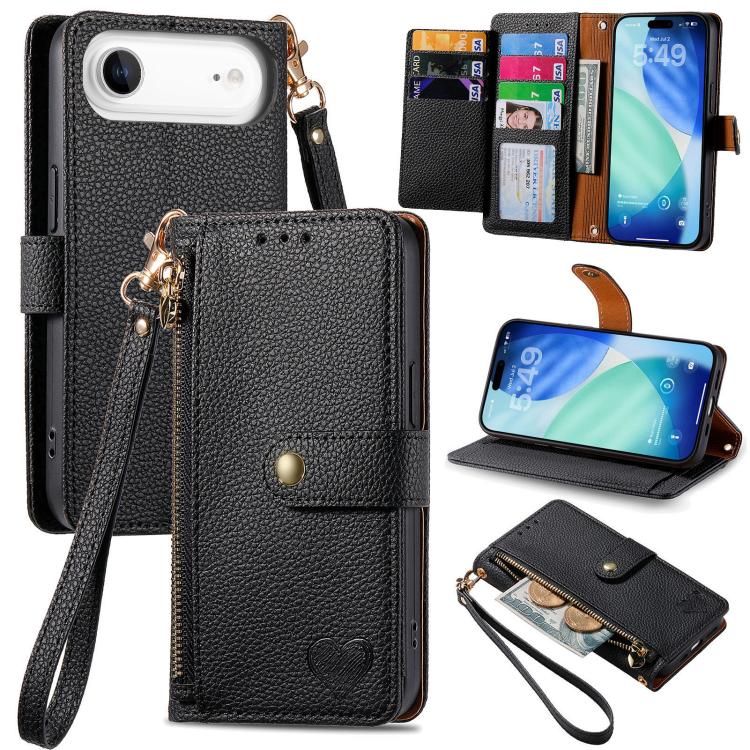 Love Zipper Lanyard Leather Phone Case