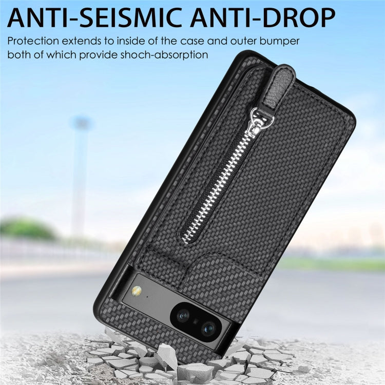 Carbon Fiber Vertical Flip Zipper Phone Case, For Google Pixel 10 Pro XL, For Google Pixel 10 / 10 Pro, For Google Pixel 9a, For Google Pixel 9 Pro XL, For Google Pixel 9 / 9 Pro, For Google Pixel 7a, For Google Pixel 7