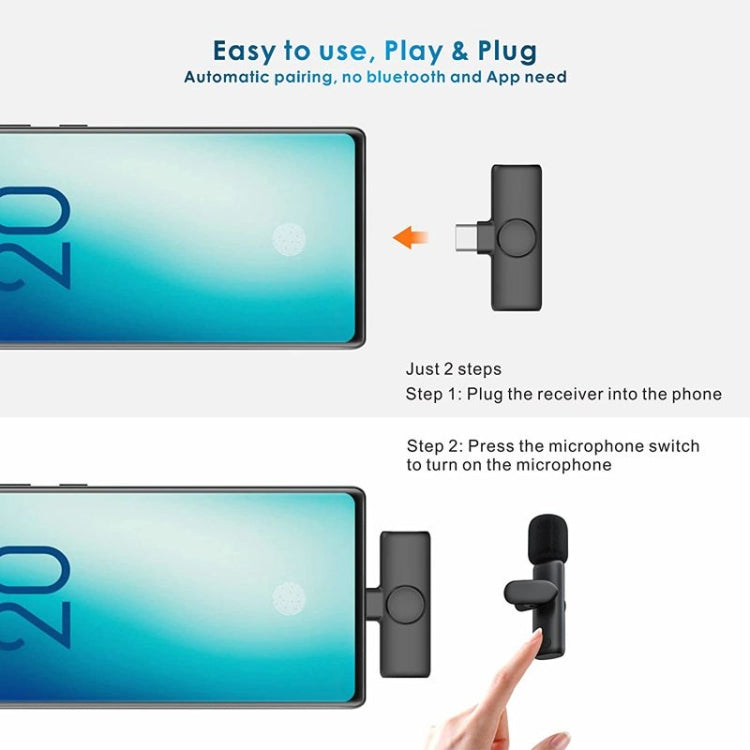 Wireless Lavalier Lapel Microphone for Android Phone & Computer with USB-C / Type-C Receiver, One by Two