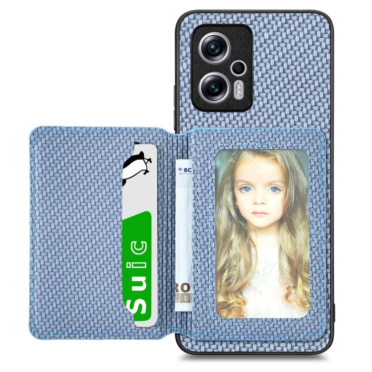 Carbon Fiber Magnetic Card Bag Phone Case, For Redmi Note 11T Pro 5G, For Redmi Note 10 4G