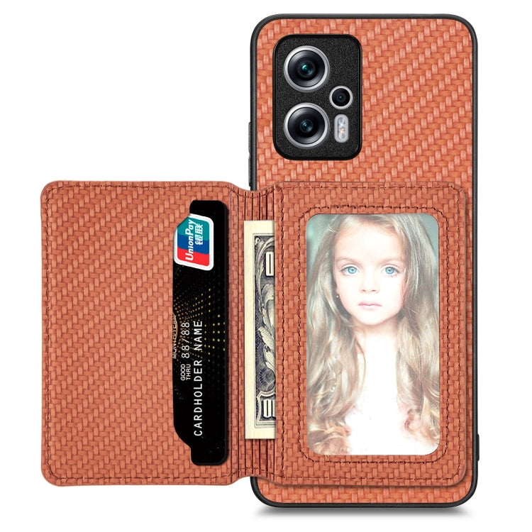 Carbon Fiber Magnetic Card Bag Phone Case, For Redmi Note 11T Pro 5G, For Redmi Note 10 4G