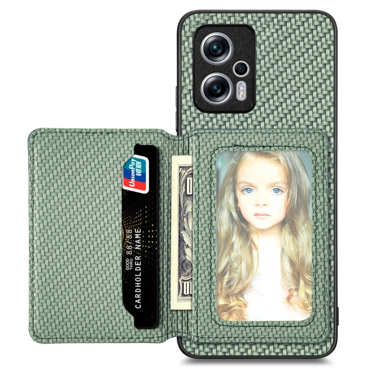 Carbon Fiber Magnetic Card Bag Phone Case, For Redmi Note 11T Pro 5G, For Redmi Note 10 4G