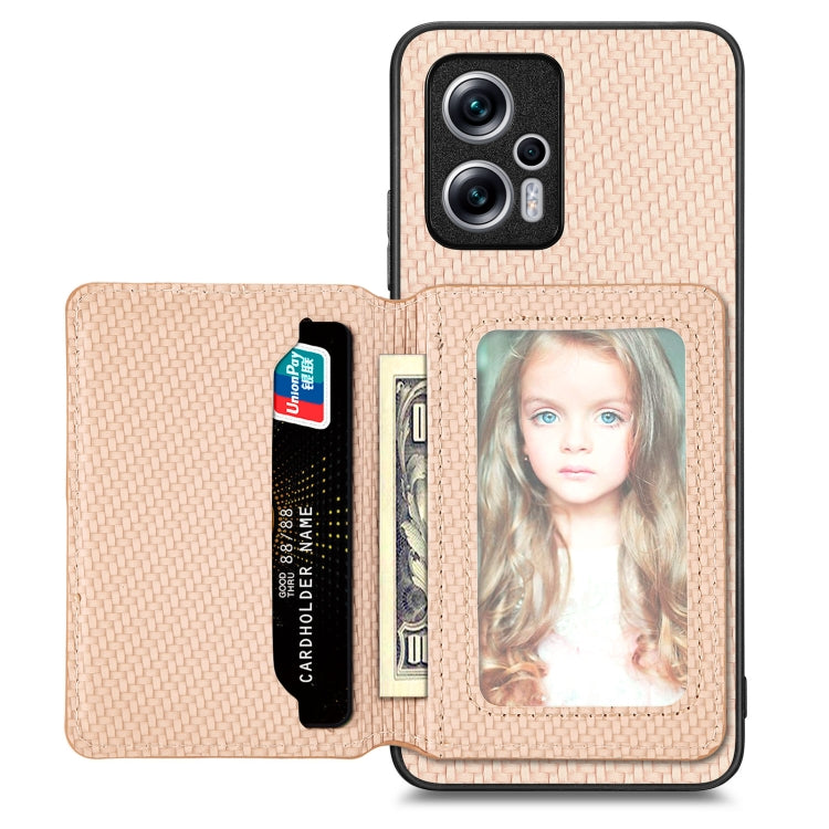Carbon Fiber Magnetic Card Bag Phone Case, For Redmi Note 11T Pro 5G, For Redmi Note 10 4G