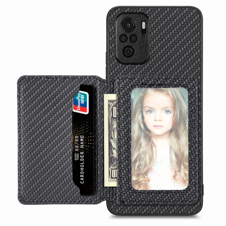 Carbon Fiber Magnetic Card Bag Phone Case, For Redmi Note 11T Pro 5G, For Redmi Note 10 4G