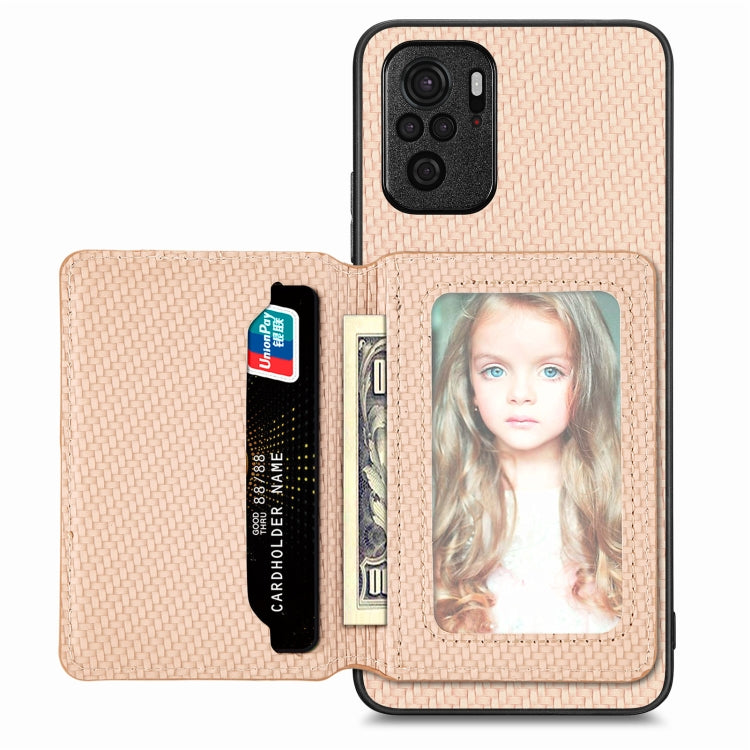 Carbon Fiber Magnetic Card Bag Phone Case, For Redmi Note 11T Pro 5G, For Redmi Note 10 4G