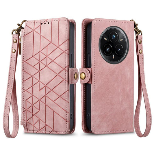 Geometric Zipper Wallet Side Buckle Leather Phone Case, For Realme 14 Pro+, For Realme Note 50, For Realme C53, For Realme 11 5G, For Realme 11 Pro, For Realme C65, For Realme V30, For Realme C55, For Realme GT 3 5G, For Realme GT NEO 5, For Realme 10 ...