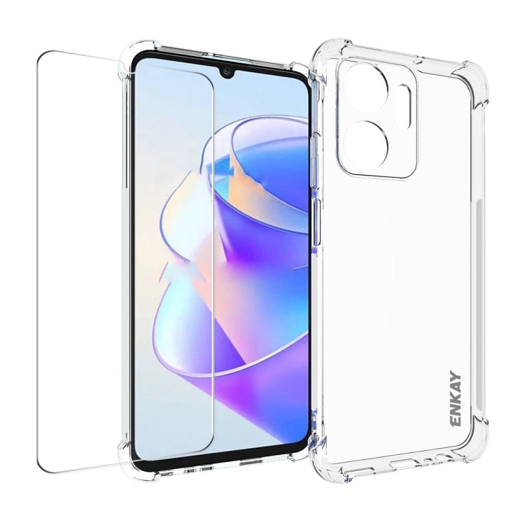 ENKAY Transparent TPU Shockproof Phone Case with Glass Film, For Honor X8A 4G Global, For Honor X7A 4G Global