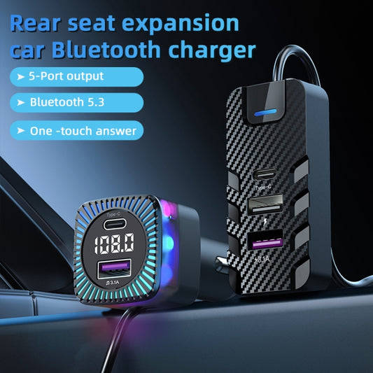 CS11 Chargeur rapide de voiture multi-ports étendu pour siège arrière avec lecture MP3 Bluetooth, CS11