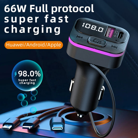 CS3 avec 3 câbles de charge, chargeur de voiture 66W, lecteur MP3, transmetteur FM Bluetooth, CS3