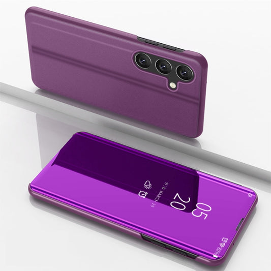 Plated Mirror Horizontal Flip Leder Handyhülle mit Halterung, für Galaxy S25+ 5G, für Galaxy S25 Ultra 5G, für Galaxy A16 5G, für Galaxy A06 4G, für Galaxy S24 FE 5G, für Galaxy M55, für Galaxy A55, für Galaxy A35, für Galaxy S24 Ultra 5G
