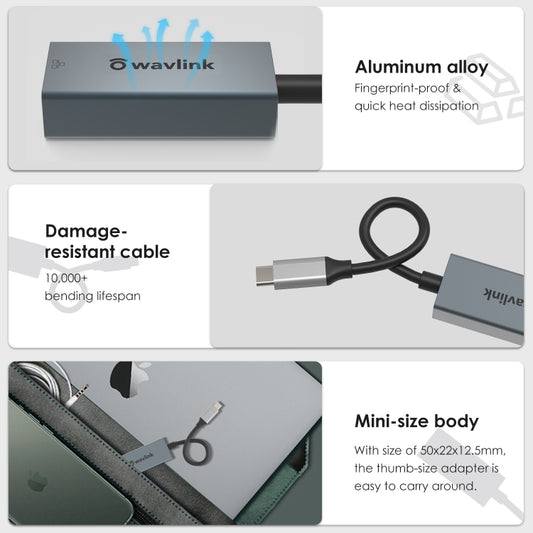 Adaptateur Ethernet Gigabit WAVLINK NWU329GC Type-C vers RJ45 Convertisseur de Câble Réseau LAN, NWU329GC