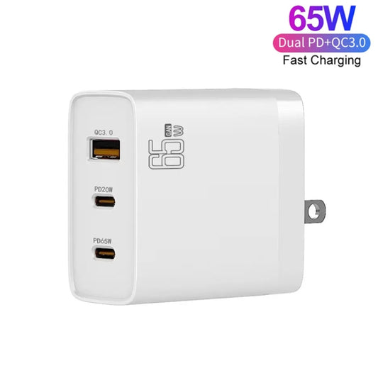 GAN 65W PD45W Dual Type-C+QC3.0 USB Multi Compatible Laptop Adapter, EU + US Plug White, EU + US Plug Black, UK + US Plug White, UK + US Plug Black, AU + US Plug White, AU + US Plug Black, EU + US + AU + UK Plug White, EU + US + AU + UK Plug Black