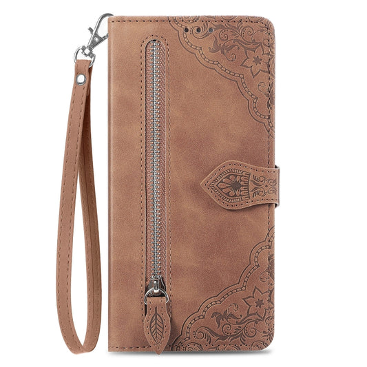 Embossed Flower Zipper Leather Phone Case, For Tecno Itel A70, For Tecno Spark Go 2024