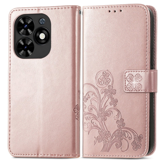Four-leaf Clasp Embossed Buckle Leather Phone Case, For Tecno Spark Go 2024, For Tecno Itel S23+, For Tecno Pova 5 4G