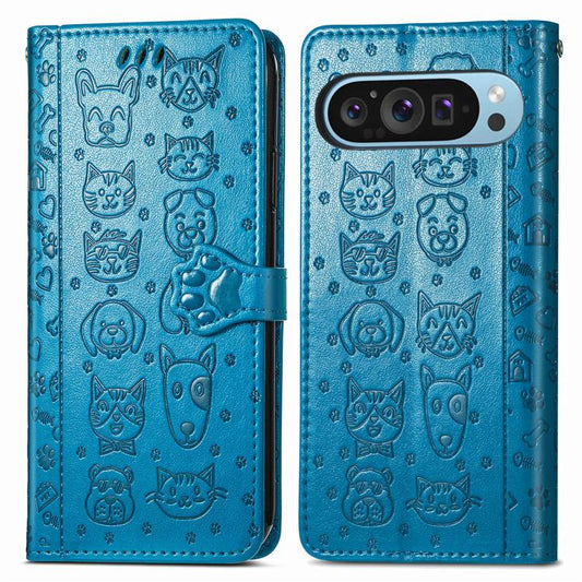Cat and Dog Embossed Leather Phone Case, For Google Pixel 10 / 10 Pro, For Google Pixel 9 / 9 Pro