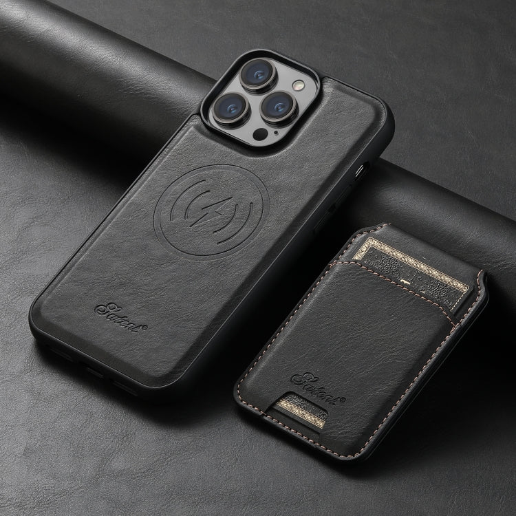 Suteni H15 MagSafe Oil Eax Leather Detachable Wallet Back Phone Case