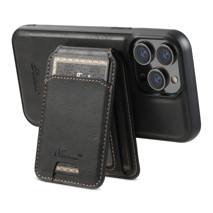 Suteni H15 MagSafe Oil Eax Leather Detachable Wallet Back Phone Case