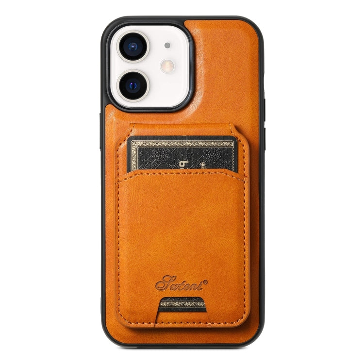 Suteni H15 MagSafe Oil Eax Leather Detachable Wallet Back Phone Case