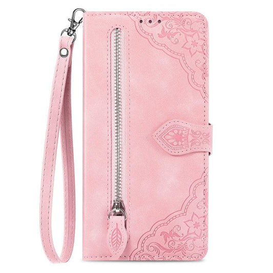 Embossed Flower Zipper Leather Phone Case, For Google Pixel 11 Pro XL, For Google Pixel 10a, For Google Pixel 10 Pro XL, For Google Pixel 9a, For Google Pixel 9 Pro XL, For Google Pixel 8a, For Google Pixel 7a, For Google Pixel 7 Pro, For Google Pixel...