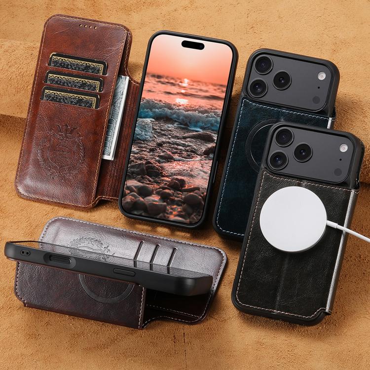 Suteni J05 Leder Magnetic MagSafe Handyhülle, für iPhone 17 Pro Max, für iPhone 17 Pro, für iPhone 17, für iPhone Air, für iPhone 16 Pro Max, für iPhone 16 Pro, für iPhone 16 Plus, für iPhone 16, für iPhone 15 Pro Max, für iPhone 15 Pro...