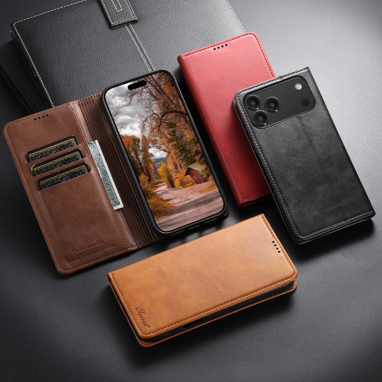 Suteni Kalbsleder-Textur Horizontal aufklappbare Handyhülle, Für iPhone 17e / 16e, Für iPhone 17 Pro Max, Für iPhone 17 Pro, Für iPhone 17, Für iPhone Air, Für iPhone 16 Pro Max, Für iPhone 16 Pro, Für iPhone 16 Plus, Für iPhone 16, Für iPhone 15 Pro Max