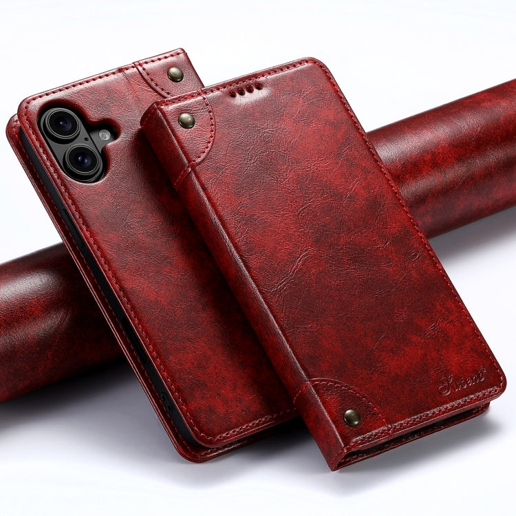 Suteni Baroque Calf Texture Buckle Wallet Leather Phone Case