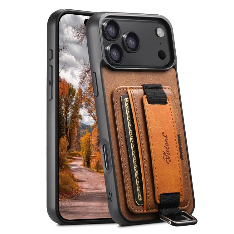 Suteni H13 Card Wallet Wrist Strap Holder PU Phone Case