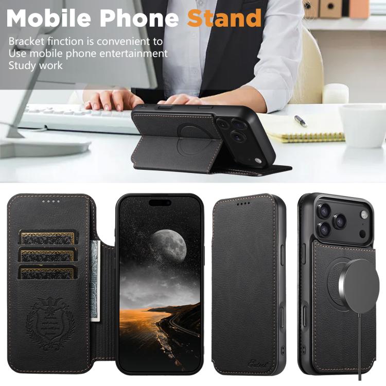 Suteni J06 Retro Matte Litchi Texture Leather MagSafe Phone Case