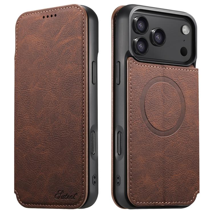 Suteni J06 Retro Matte Litchi Texture Leather MagSafe Phone Case