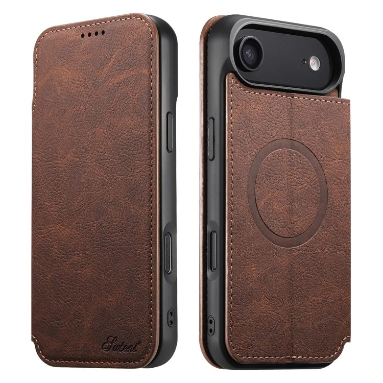 Suteni J06 Retro Matte Litchi Texture Leather MagSafe Phone Case