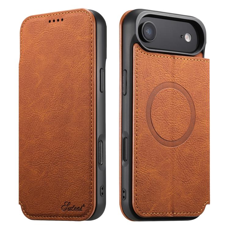 Suteni J06 Retro Matte Litchi Texture Leather MagSafe Phone Case
