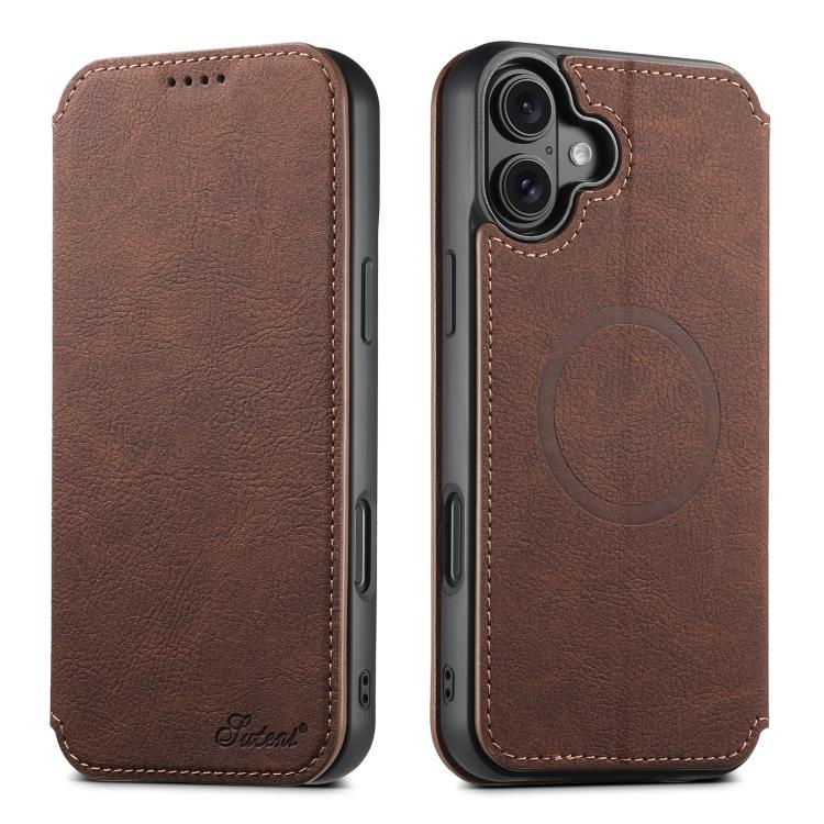Suteni J06 Retro Matte Litchi Texture Leather MagSafe Phone Case