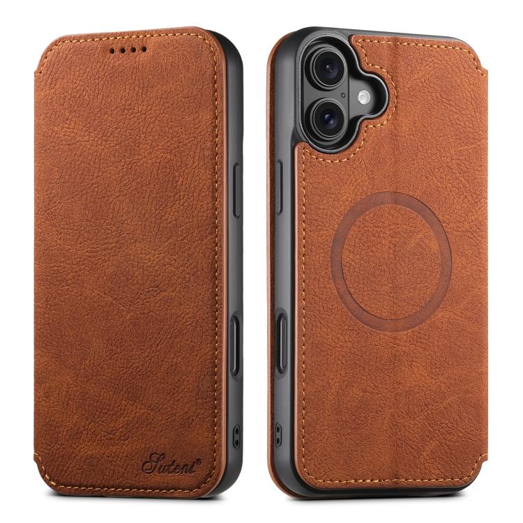 Suteni J06 Retro Matte Litchi Texture Leather MagSafe Phone Case