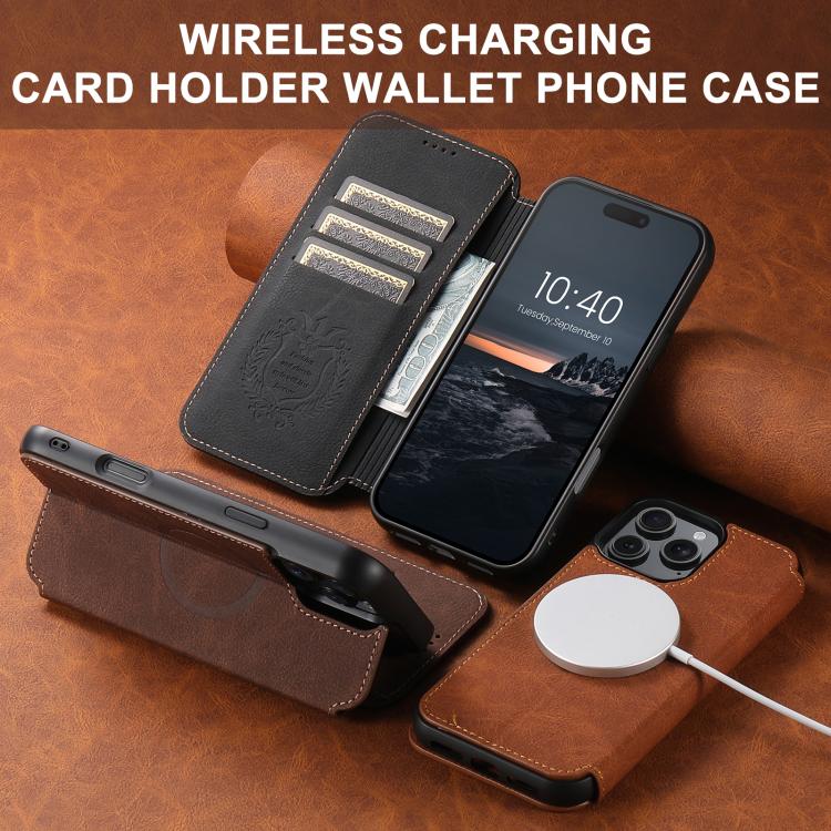 Suteni J06 Retro Mattes Handyhülle aus Litschi-Leder mit MagSafe, für iPhone 17 Pro Max, für iPhone 17 Pro, für iPhone 17, für iPhone Air, für iPhone 16 Pro Max, für iPhone 16 Pro, für iPhone 16 Plus, für iPhone 16, für iPhone 15 Pro Max