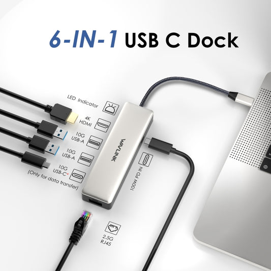 WAVLINK WL-UHP3414, station d'accueil USB-C HUB avec alimentation 100W, 10 Gbit/s, HDMI 4K, 3 ports USB 3.2 Gen 2 et port Ethernet 2,5 G, UHP3414